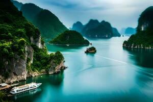 the beautiful scenery of halong bay. AI-Generated photo