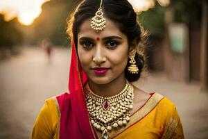 a beautiful indian woman wearing traditional jewellery. AI-Generated photo