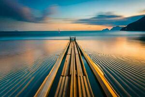 a long exposure photo of a jetty in the ocean. AI-Generated