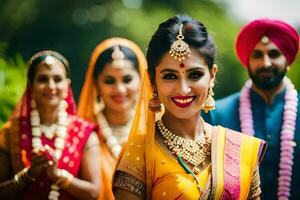 a bride and groom in traditional indian attire. AI-Generated photo