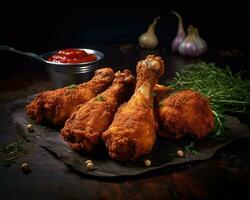 Delicious fried chicken grill close-up studio photography. Food recipe, menu design concept. AI Generated photo