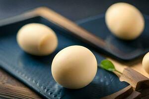 eggs on a blue plate. AI-Generated photo