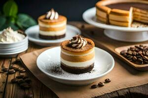 un postre con café frijoles y chocolate en un mesa. generado por ai foto