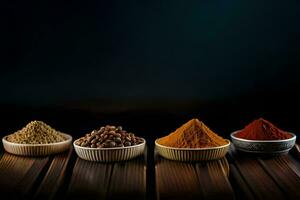 spices in bowls on a dark background. AI-Generated photo