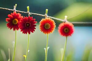 rojo flores en un cable. generado por ai foto