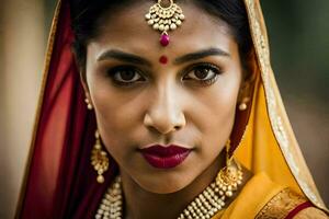 a beautiful indian woman wearing a traditional sari. AI-Generated photo