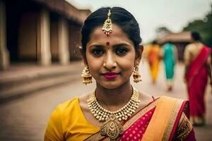 a young indian woman in a traditional sari. AI-Generated photo