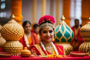 a beautiful bride in traditional indian attire. AI-Generated photo