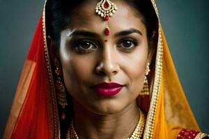 an indian woman wearing a traditional sari. AI-Generated photo