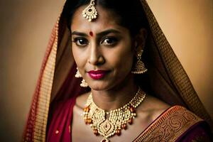 a beautiful indian woman wearing traditional jewelry. AI-Generated photo