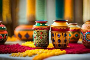 colorful vases with colorful designs on them. AI-Generated photo