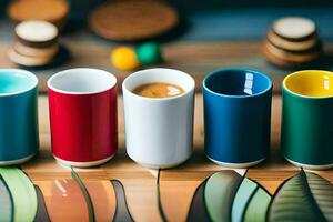 a row of colorful cups with different colors. AI-Generated photo