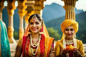 three women in traditional indian attire. AI-Generated photo