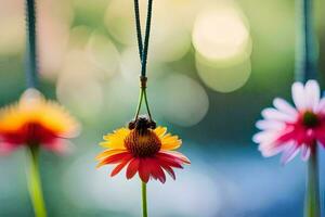 colorful flowers hanging from a string. AI-Generated photo