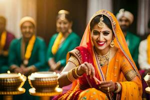 indio novia en tradicional atuendo. generado por ai foto