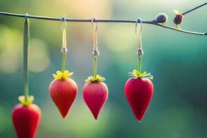 red flowers hanging from a branch. AI-Generated photo