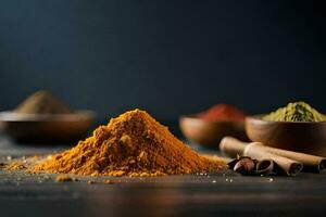 spices and spices on a dark table. AI-Generated photo