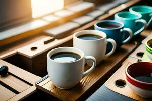 a tray of coffee cups on a table. AI-Generated photo