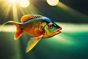 un pescado con brillante colores nadando en el agua. generado por ai foto