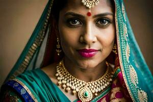 a beautiful indian woman wearing a traditional sari. AI-Generated photo