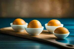 eggs in bowls on a wooden board. AI-Generated photo