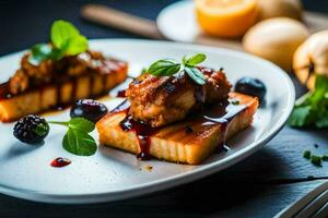 the food is served on a plate with a fork and knife. AI-Generated photo