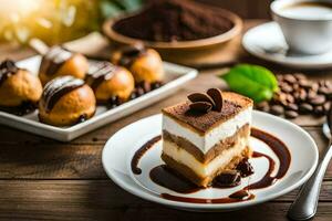 el mejor postre en el mundo es un pedazo de Tiramisu. generado por ai foto