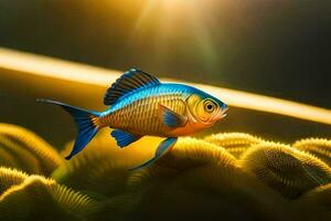 a fish in the ocean with the sun shining. AI-Generated photo