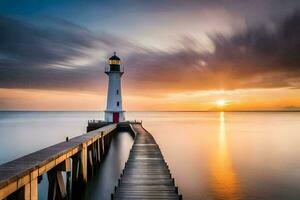 a lighthouse at sunset with a long exposure. AI-Generated photo