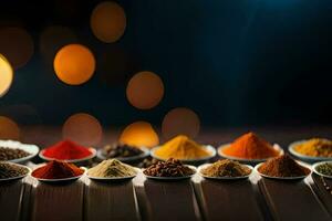 spices in bowls on a table with bokeh. AI-Generated photo