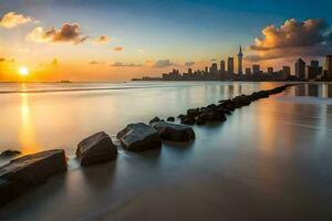 el Dom conjuntos terminado el ciudad horizonte en esta foto. generado por ai foto