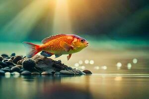 photo wallpaper the sky, fish, rocks, water, light, the sun, the sky,. AI-Generated