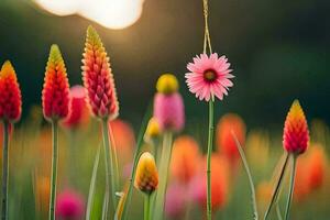 flores en el campo. generado por ai foto