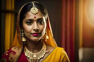 a beautiful indian woman wearing traditional jewellery. AI-Generated photo