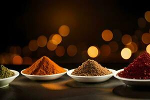 a variety of spices in bowls. AI-Generated photo