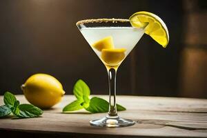 a lemon and lime martini with a slice of lemon. AI-Generated photo