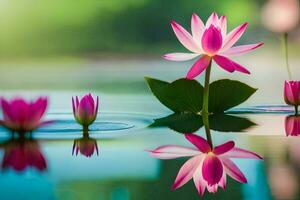 rosado loto flores en el agua. generado por ai foto