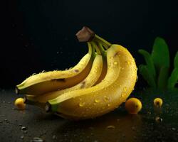 Fresh ripe bunch of banana fruit with water drops. Clipping path and full depth of field. AI Generated photo