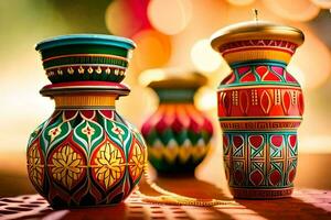 colorful vases with decorative designs on them. AI-Generated photo