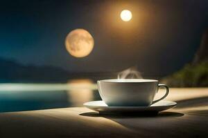 moonlight, coffee, tea, moon, water, nature, nature hd wallpaper. AI-Generated photo