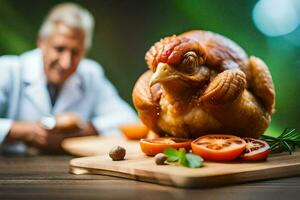 a doctor is looking at a chicken on a cutting board. AI-Generated photo