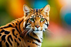 a close up of a tiger with green eyes. AI-Generated photo