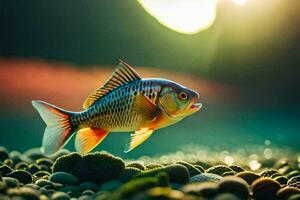 un pescado nadando en el agua con rocas generado por ai foto