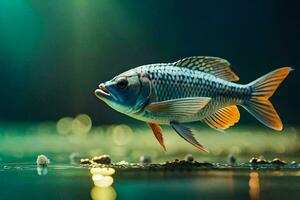 a fish is standing on the water with a bright light. AI-Generated photo