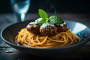 spaghetti with meatballs in a bowl. AI-Generated photo