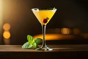 cocktail on a wooden table. AI-Generated photo