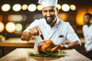 chef preparing a roasted turkey. AI-Generated photo