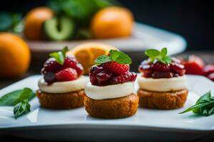 small desserts with fruit on a plate. AI-Generated photo