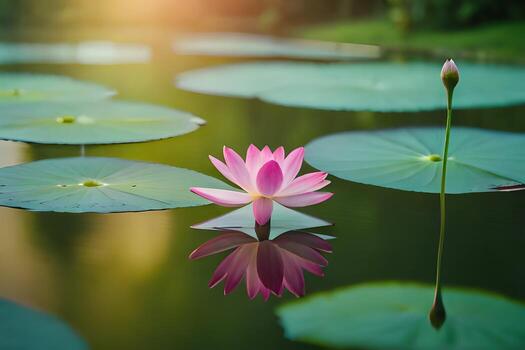 rosado loto flor en el agua. generado por ai foto