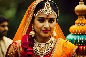 a beautiful indian bride in traditional attire. AI-Generated photo